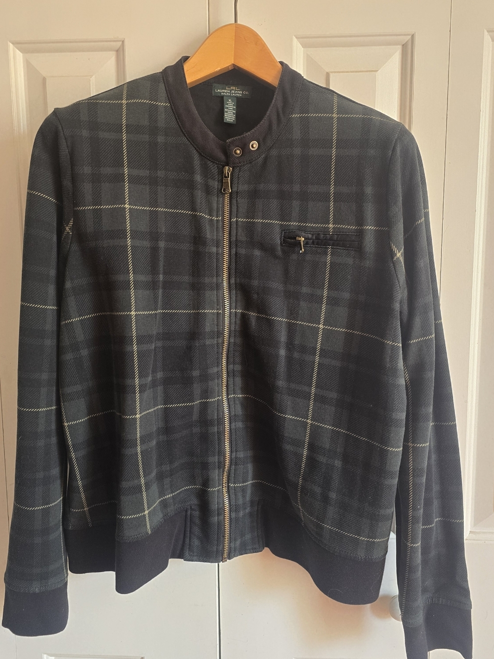 Lauren Ralph Lauren Navy Plaid Zip Bomber